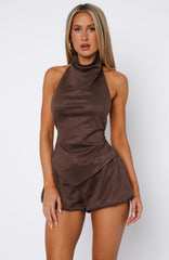 Still Love Me Faux Suede Halter Top Dark Chocolate