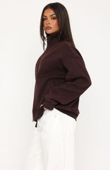 Such A Dream Oversized Zip Front Funnel Neck Jacket Chocolate