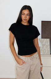 Never The Right Time Cinched Waist Short Sleeve Top Black