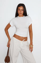 Never The Right Time Cinched Waist Short Sleeve Top White