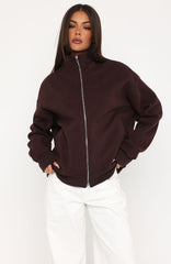 Such A Dream Oversized Zip Front Funnel Neck Jacket Chocolate