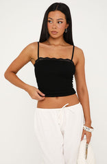 Easy Love Lace Trim Tank Top Black
