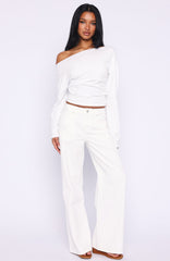 Kalaya Mid Rise Wide Leg Jeans Off White
