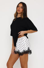 Easy Breeze Satin Lace Shorts White/Black Polka Dot