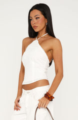 Clocked Off Halter Top White