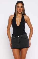 Broken Trust Mid Rise Denim Mini Skirt Black