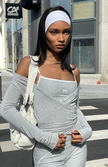 Staying Cute Long Sleeve Wrap Top Grey Marle