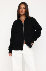 Such A Dream Oversized Zip Front Funnel Neck Jacket Black