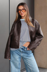 I Know Love PU Jacket Chocolate