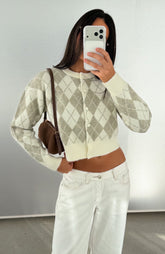 Beaufort Argyle Knit Cardigan Sage/Cream