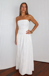 Bittersweet Babe Strapless Broderie Maxi Dress White