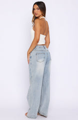 Bring The Style Low Rise Wide Leg Jeans Light Blue Wash
