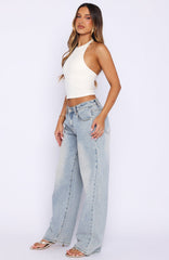 Bring The Style Low Rise Wide Leg Jeans Light Blue Wash