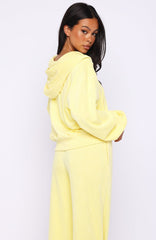 Causing Commotion Terry Boxy Zip Front Hoodie Lemon