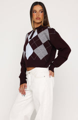 Cinzia Argyle Knit Sweater Mulled Merlot