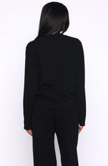 Come A Long Way Soft Lounge Long Sleeve Ribbed Tee Black
