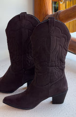 Darcy Cowboy Boots Chocolate Faux Suede