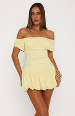 Dare Me Darling Off Shoulder Mini Dress Lemon