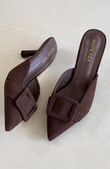 Domino Heels Chocolate Faux Suede