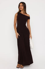 Don't Ask Off Shoulder Maxi Dress Dark Chocolate