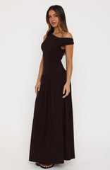 Don't Ask Off Shoulder Maxi Dress Dark Chocolate