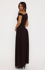 Don't Ask Off Shoulder Maxi Dress Dark Chocolate