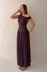 Don't Ask Off Shoulder Maxi Dress Dark Chocolate