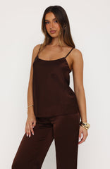 Falling Fast Satin Cami Top Chocolate