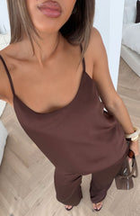 Falling Fast Satin Cami Top Chocolate