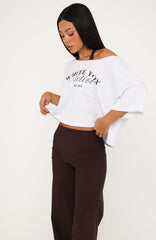 Far Away Off Shoulder Cropped Tee Grey Marle