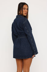 Freefall Romance Long Sleeve Denim Dress Dark Blue