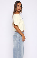 I've Got That Feeling Boxy Off Shoulder Tee Lemon
