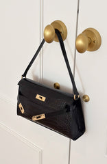 Jesse Shoulder Bag Black Faux Croc