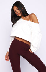 Keep It Rolling Cropped Off Shoulder Sweater Off White