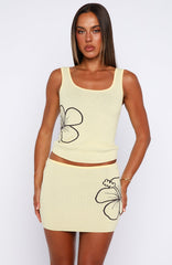 Kiss Me Later Knit Mini Skirt Lemon