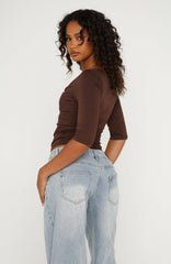 Little Bit Of Everything 3/4 Sleeve V Neck Top Chocolate