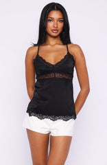 Palm Dreams Lace Trim Cami Top Black