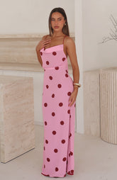 Peony Pop Maxi Dress Pink Polka Dot