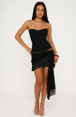 Picture Perfect Moment Fringe Mini Skirt Black