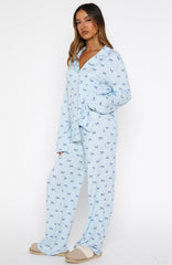 Pillow Talk Printed Long Sleeve Pyjama Set Sky Ribbons