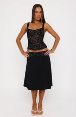 Promise Kept Lace Midi Skirt Black