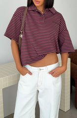 Pure Intent Oversized Short Sleeve Polo Shirt Choc / Pink Stripe