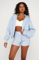 Quiet Hour Boxy Zip Front Hoodie Icy Blue