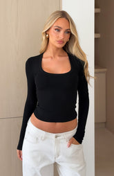 Serenade Her Ribbed Long Sleeve Top Black