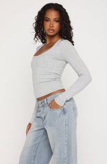 Serenade Her Ribbed Long Sleeve Top Light Grey Marle