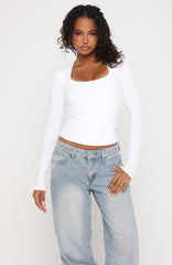 Serenade Her Ribbed Long Sleeve Top White