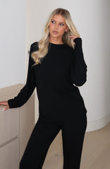 Slow Life Long Sleeve Pyjama Top Black