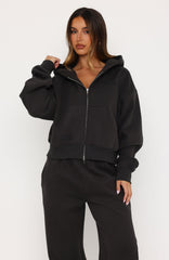 Studio 17 Willa Boxy Zip Front Hoodie Charcoal
