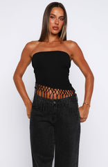 Sweet As Me Strapless Fringe Top Black