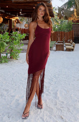 Tangled Romance Fringe Midi Dress Plum